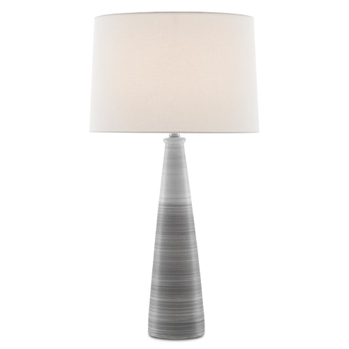Currey and Company Lighting Currey and Company Forefront Gray / White Table Lamp with Drum Shade 6000-0618