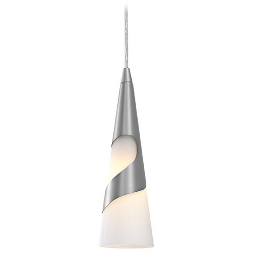 Access Lighting Modern Mini-Pendant Light with White Glass in Brushed Steel Finish 50501-BS/OPL