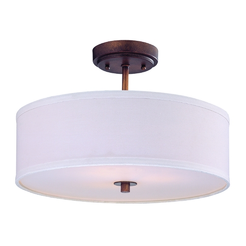 Drum Ceiling Light with Bronze Finish and White Shade 16 Inches Wide