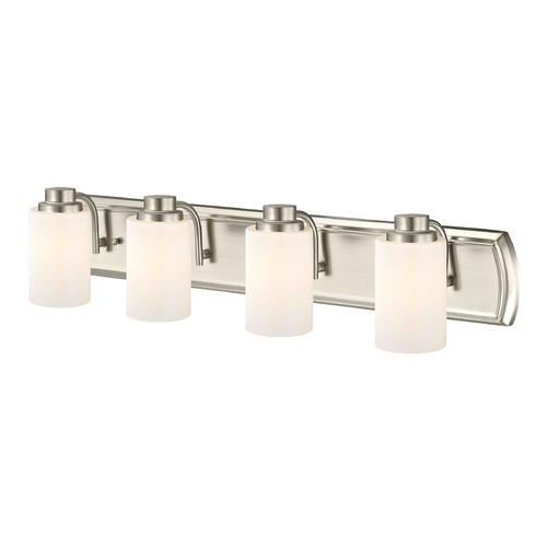 Design Classics Lighting 4-Light Bathroom Light in Satin Nickel and Satin White Glass 1204-09 GL1028C
