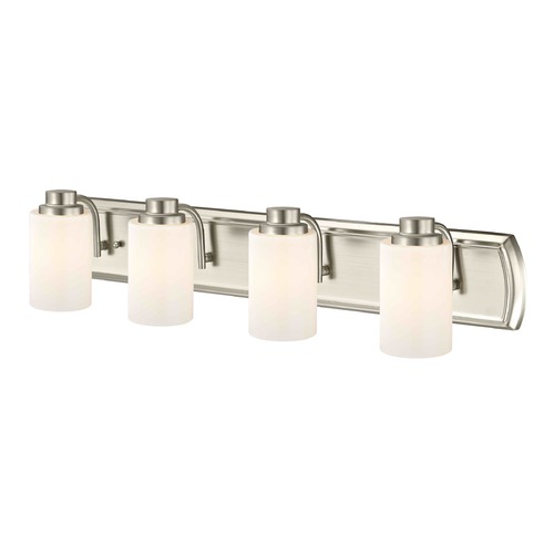 4-Light Bathroom Light in Satin Nickel and Satin White Glass