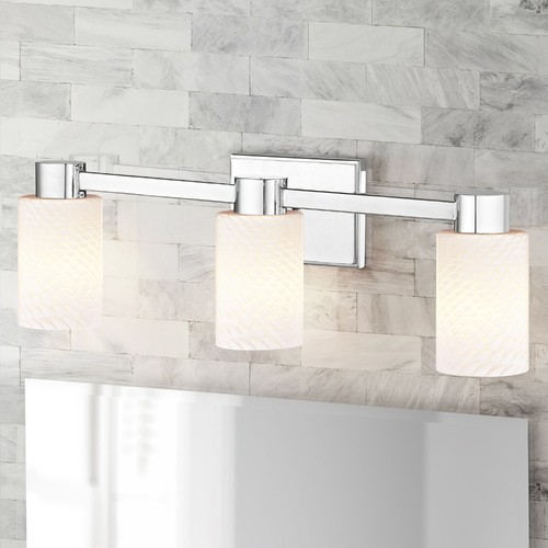 Design Classics Lighting 3-Light Bathroom Light with White Art Glass in Chrome 2103-26 GL1020C