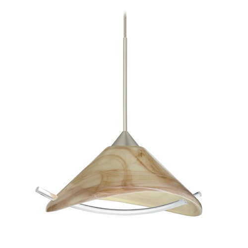 Besa Lighting Hoppi Satin Nickel LED Mini-Pendant Light with Conical Shade