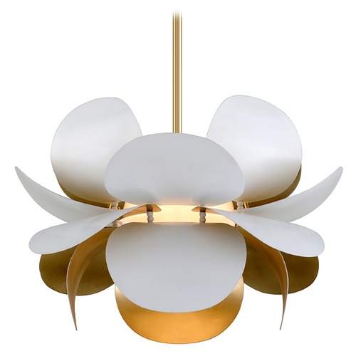 Ginger White & Gold Leaf Pendant by Corbett Lighting