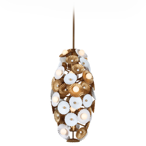 Kalco Lighting Damask White and Vintage Brass Pendant Light