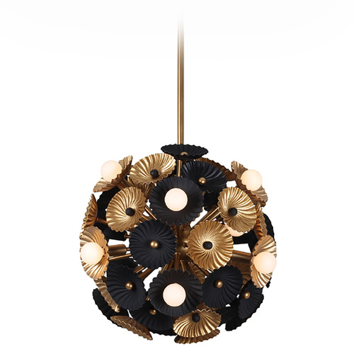 Kalco Lighting Damask Black and Vintage Brass Pendant Light