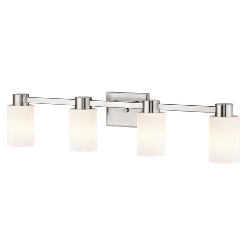 4-Light White Art Glass Vanity Light Satin Nickel
