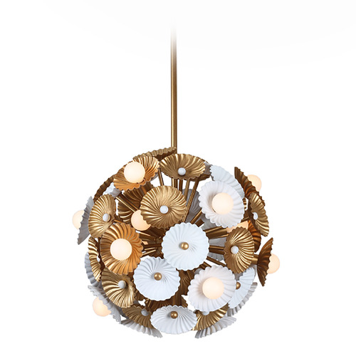 Kalco Lighting Kalco Lighting Damask White and Vintage Brass Pendant Light 520355WVB