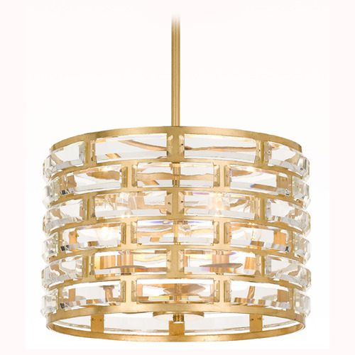 Crystorama Lighting Meridian Antique Gold Pendant Light with Drum Shade