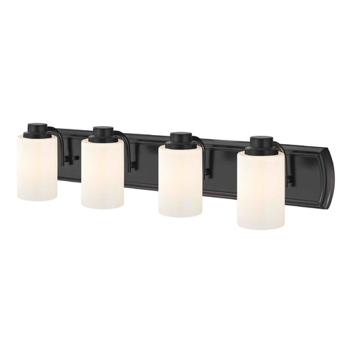 4-Light Vanity Light in Bronze and Satin White Glass