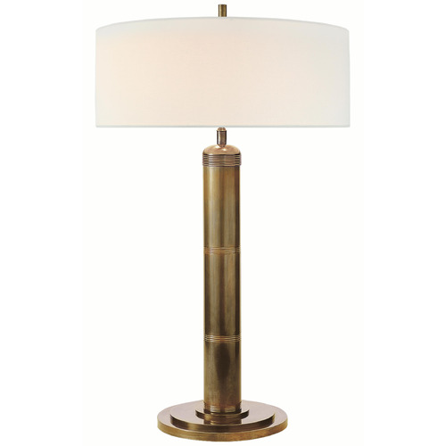 Visual Comfort Signature Collection Longacre Hand-Rubbed Antique Brass Table Lamp with Drum Shade