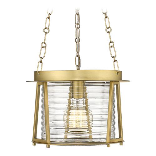 Z-Lite Cape Harbor Rubbed Brass Pendant Light with Drum Shade