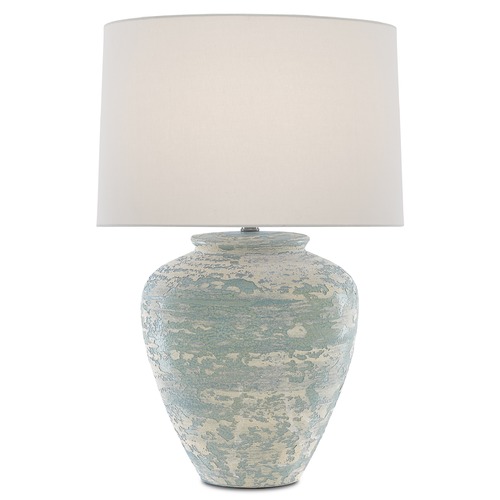 Currey and Company Lighting Currey and Company Mimi Aqua / Cream Table Lamp with Drum Shade 6000-0617
