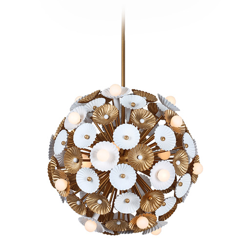 Kalco Lighting Damask White and Vintage Brass Pendant Light