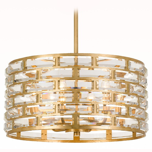 Crystorama Lighting Meridian Antique Gold Pendant Light with Drum Shade