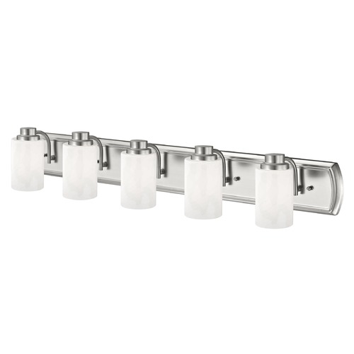 5-Light Bath Bar in Satin Nickel and Satin White Glass