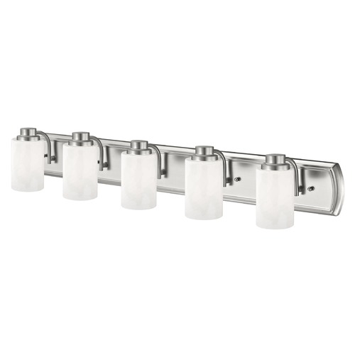 Design Classics Lighting 5-Light Bath Bar in Satin Nickel and Satin White Glass 1205-09 GL1028C