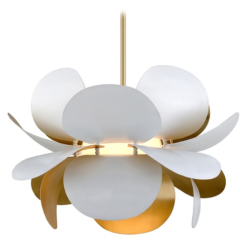 Ginger White & Gold Leaf Pendant by Corbett Lighting