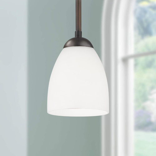 Bronze Mini-Pendant Light with Satin White Bell Glass Shade