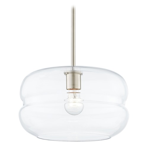 Fest Satin Nickel Mini-Pendant Light with Large Clear Rounded Drum Glass