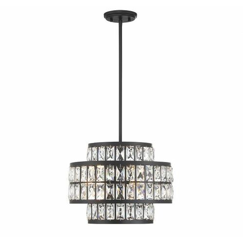 Renzo 3-Light Crystal Pendant in Matte Black by Savoy House