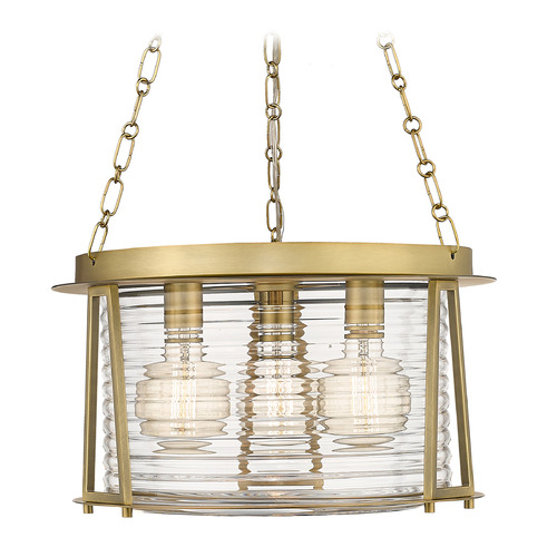 Z-Lite Cape Harbor Rubbed Brass Pendant Light with Drum Shade