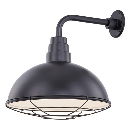 Black Gooseneck Barn Light with 16-Inch Caged Dome Shade