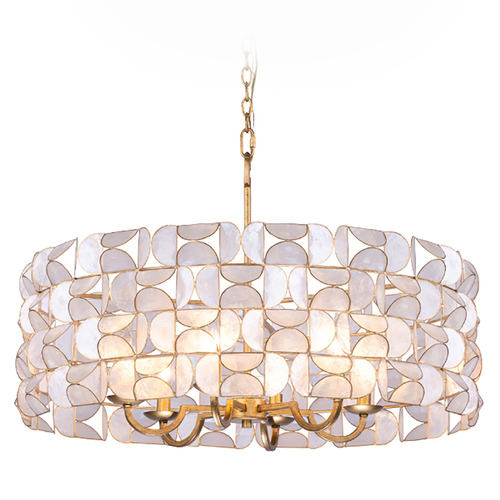 Kalco Lighting Crescent Oxidized Gold Leaf Pendant Light with Drum Shade