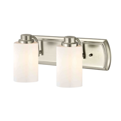 2-Light Vanity Light in Satin Nickel and Shiny Opal Glass
