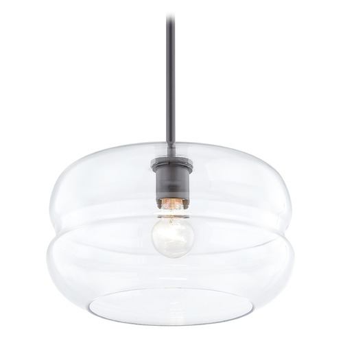 Fest Neuvelle Bronze Pendant Light with Large Clear Rounded Drum Shade