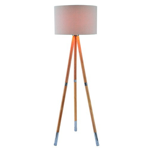 Kenroy Home Lighting Mid-Century Modern Floor Lamp Natural Wood Grain, Brushed Steel Accents Jordon by Kenroy Home 32988NWBS