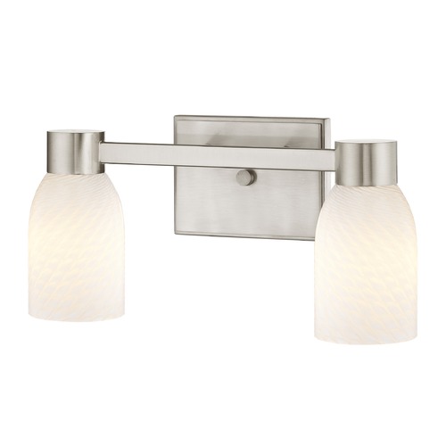 2-Light White Art Glass Vanity Light Satin Nickel