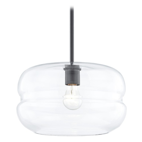 Fest Matte Black Pendant Light with Large Clear Rounded Drum Shade