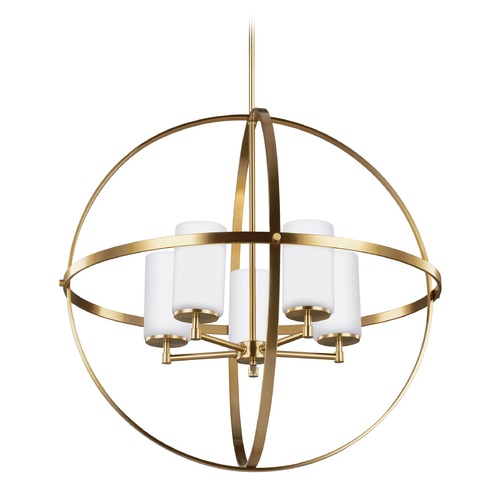 Generation Lighting Alturas 27.25-Inch 5-Light Pendant in Satin Brass with Opal Glass 3124605-848