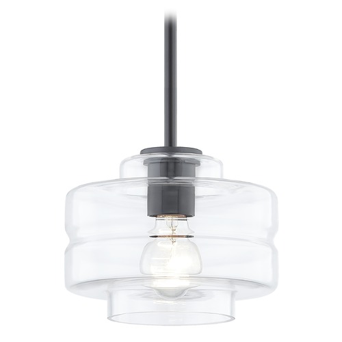 Design Classics Lighting Fest Matte Black Mini-Pendant Light with Small Clear Stepped Cylinder Glass 531-07 GL1073-CL