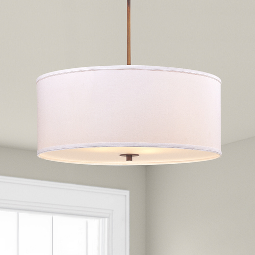 Design Classics Lighting Large Bronze Drum Pendant Light with White Shade DCL 6528-604 SH7517  KIT
