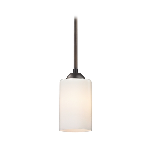 Mini-Pendant Light with Opal White Cylinder Glass Shade in Bronze