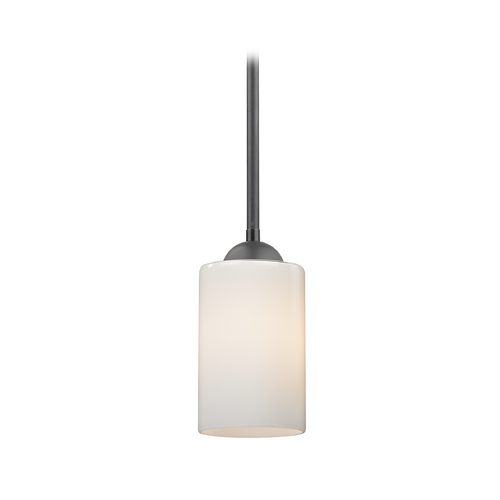 Contemporary Mini-Pendant Light with Opal White Cylinder Glass Shade