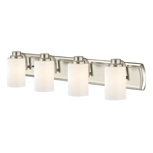4-Light Bathroom Light in Satin Nickel and Shiny Opal Glass