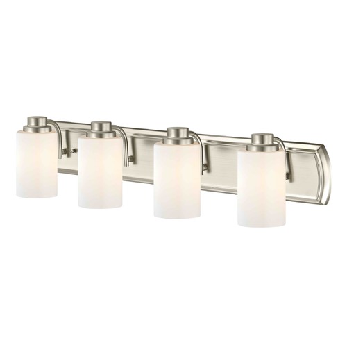 Design Classics Lighting 4-Light Bathroom Light in Satin Nickel and Shiny Opal Glass 1204-09 GL1024C