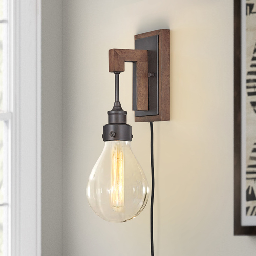 Hinkley Denton Industrial Iron & Vintage Walnut Sconce by Hinkley Lighting 3262IN