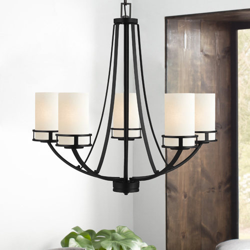 Generation Lighting Robie Midnight Black 5 Lt. Chandelier with Etched White Glass 3121605-112