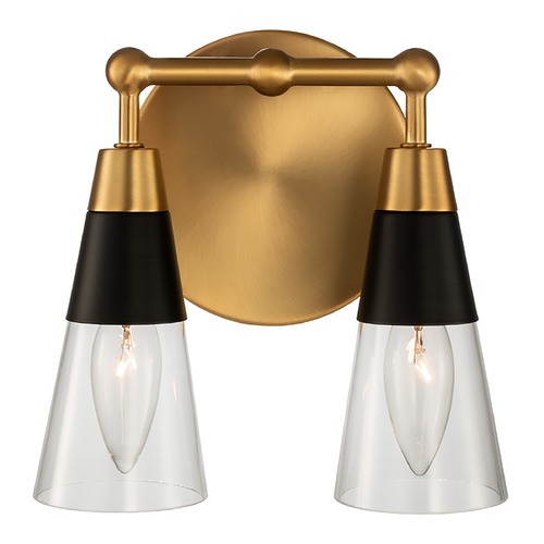 Ponti 2-Light ADA Vanity Light in Matte Black & New Brass by Kalco Lighting