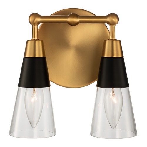 Kalco Lighting Ponti 2-Light ADA Vanity Light in Matte Black & New Brass by Kalco Lighting 513132BNB