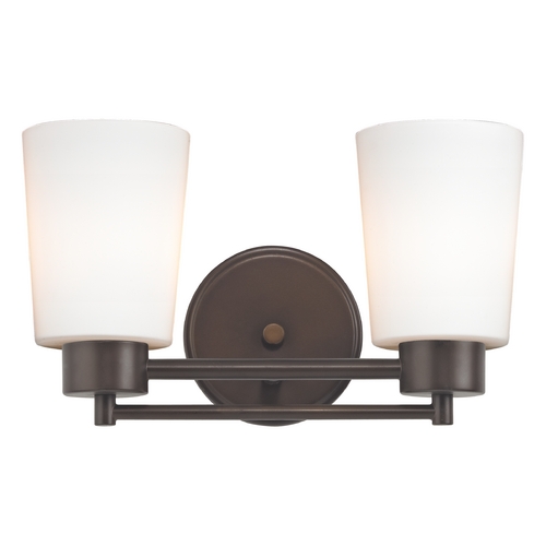 Modern Bathroom Light with White Glass in Bronze Finish