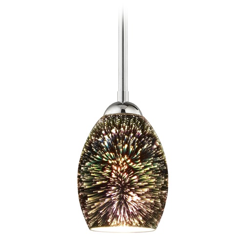 Chrome Mini-Pendant Light and 3-D Glass with Burst Pattern