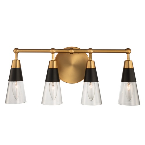 Ponti 4-Light ADA Vanity Light in Matte Black & New Brass by Kalco Lighting