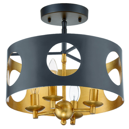 Crystorama Lighting Odelle Black & Antique Gold Semi-Flushmount Light