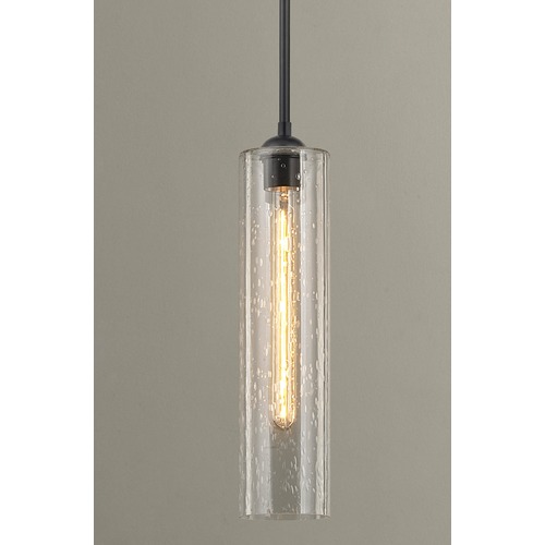 Design Classics Lighting Industrial Seeded Glass Black Mini-Pendant 581-07 GL1641C