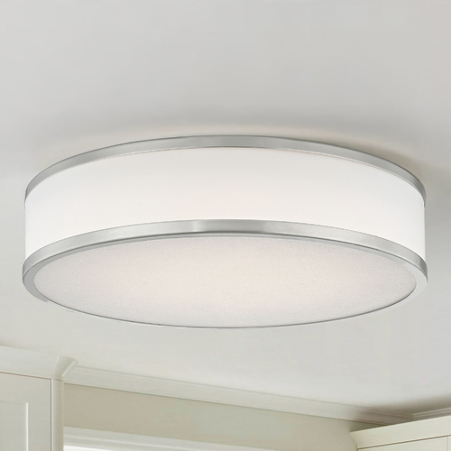 Design Classics Lighting Linen 16-Inch LED Flush Mount in Satin Nickel with Linen Shade 5016-9030T16-09